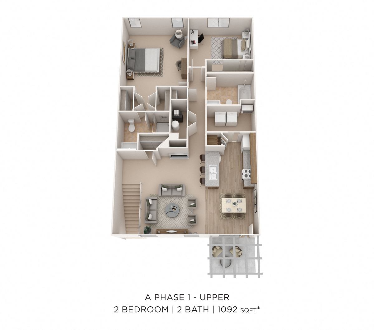 Floor plan for 2 beds, 2 baths, 1092 sqft